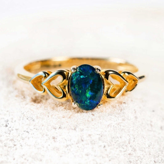 'Amore Blue' Triplet Opal Ring Gold Plated Silver