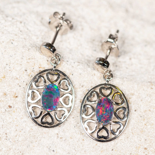'Amore' Triplet Opal Earrings Silver