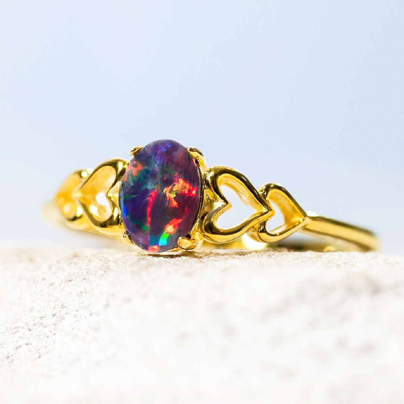 'Amore' Triplet Opal Ring Gold Plated Silver