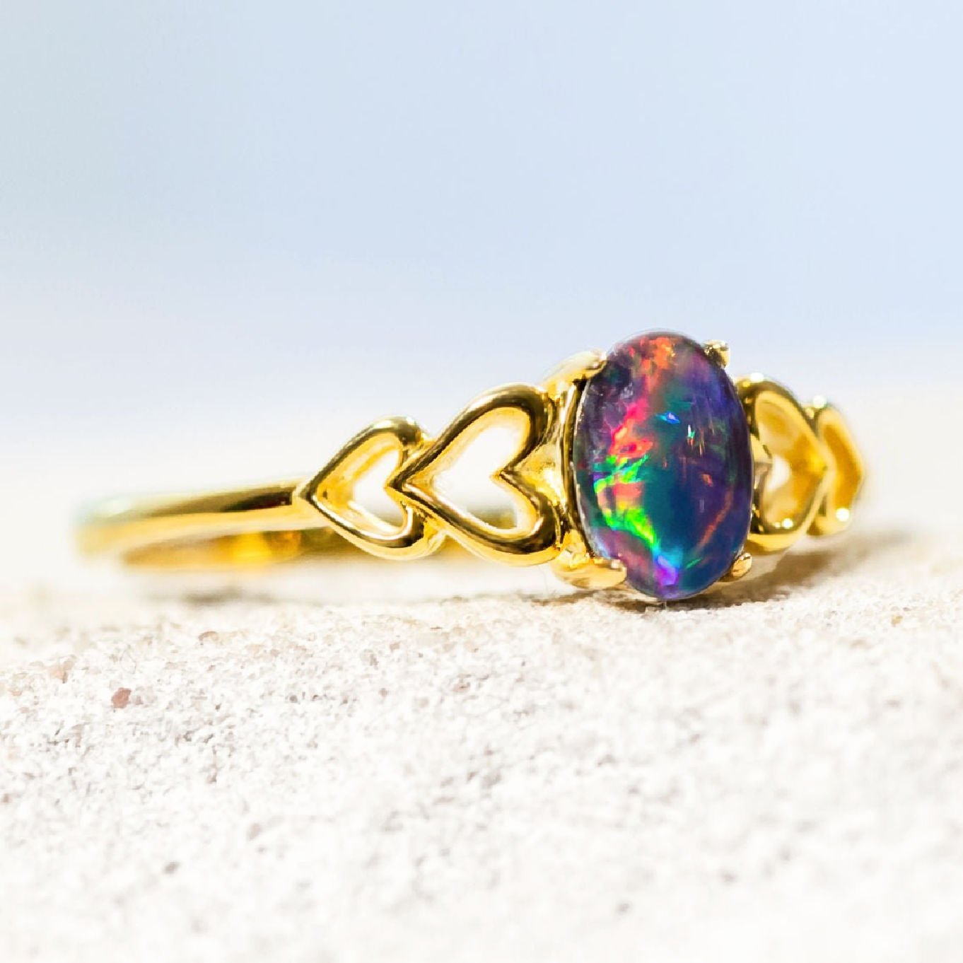 'Amore' Triplet Opal Ring Gold Plated Silver