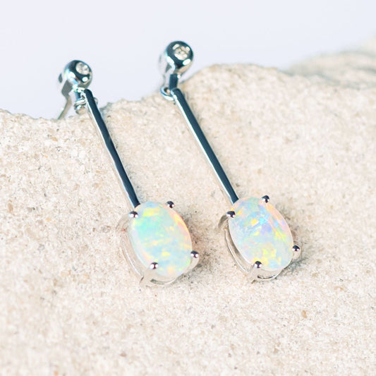 'Andrina' Crystal Opal Earrings 18ct White Gold