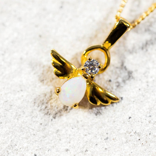 'Angel' White Opal Pendant Gold Plated Silver