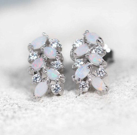 'Annalise' Crystal Opal Earrings Silver