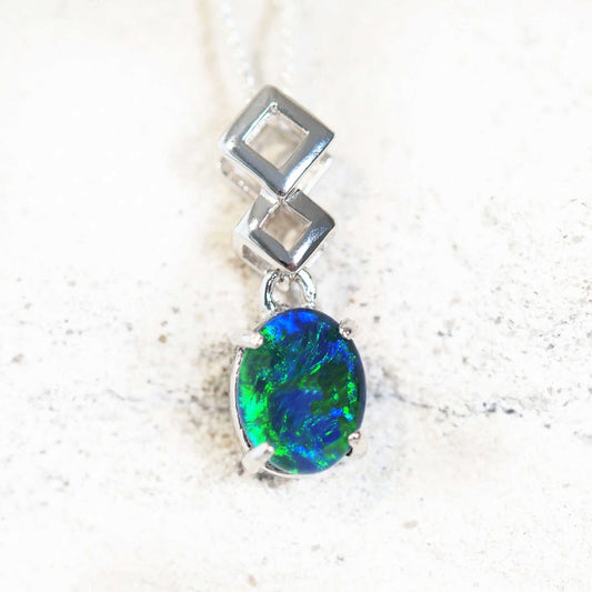 'Aria Blue' Triplet Opal Pendant Silver