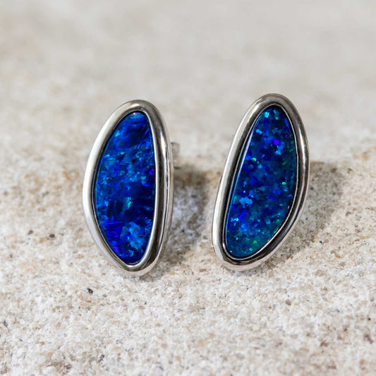 'Aria' Doublet Opal Earrings 14ct White Gold