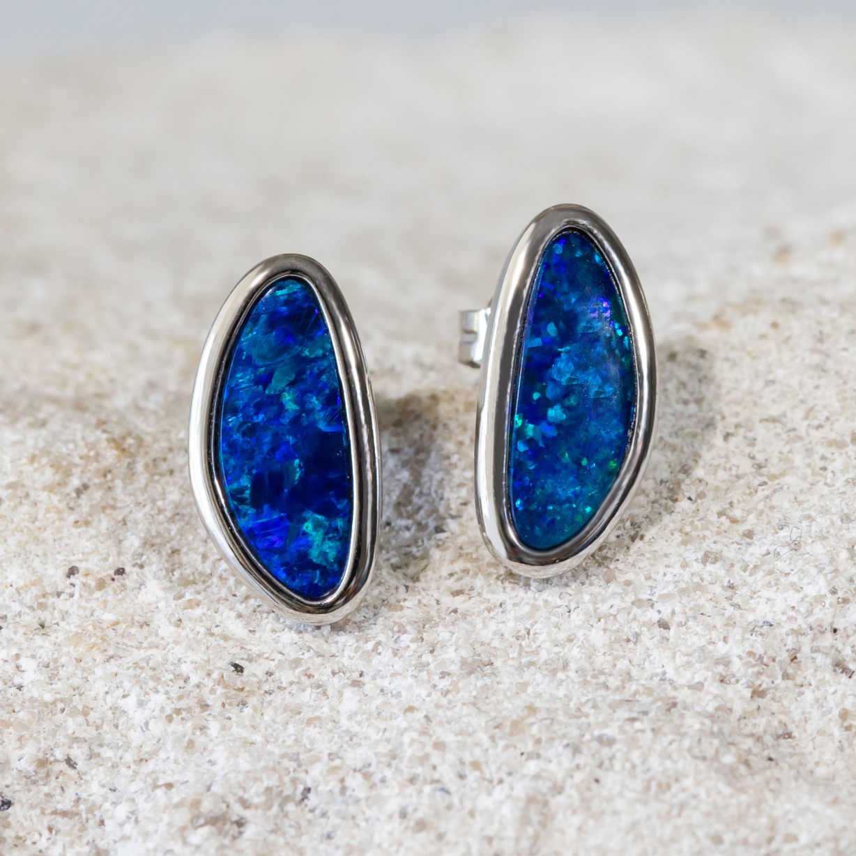 'Aria' Doublet Opal Earrings 14ct White Gold