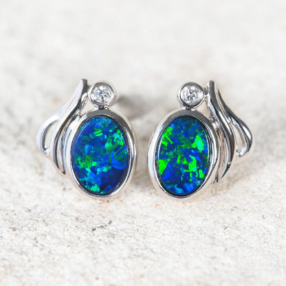 'Ariel' Doublet Opal Earrings 14ct White Gold