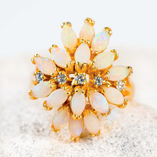'Aster' Crystal Opal Ring Gold Plated Silver