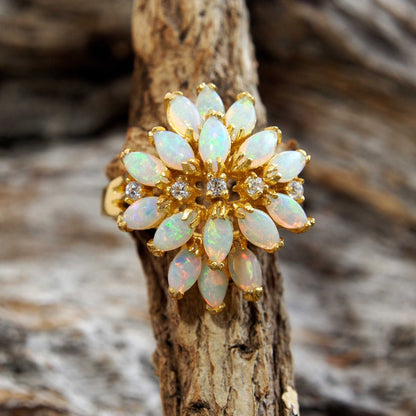 'Aster' Crystal Opal Ring Gold Plated Silver