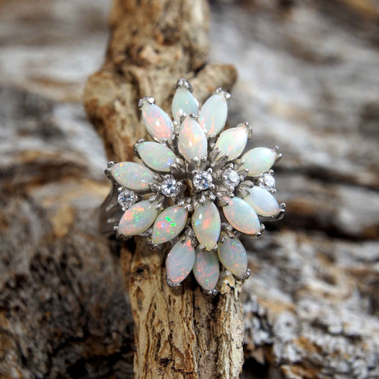 'Aster' Crystal Opal Ring Silver