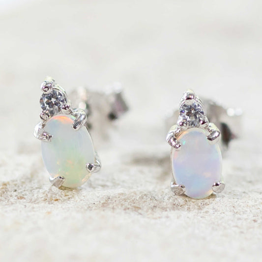 'Audrey' Silver White Opal Earrings