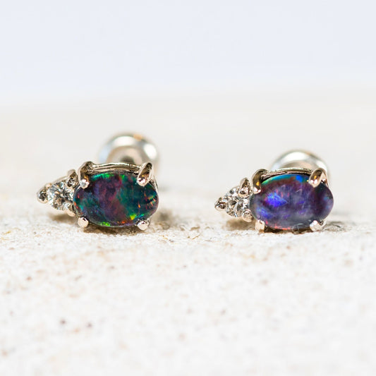 'Audrey' Triplet Opal Earrings Silver