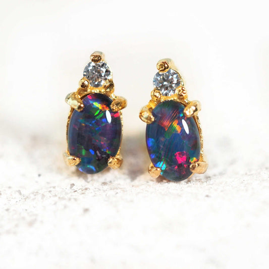 'Audrey' Gold Plated Silver Triplet Opal Earrings