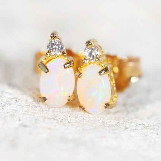 'Audrey' White Opal Earrings Gold Plated Silver