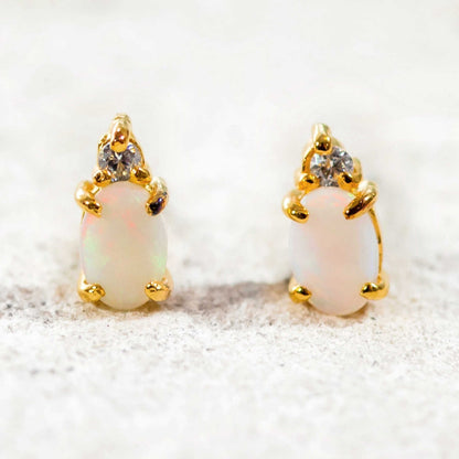 'Audrey' White Opal Earrings Gold Plated Silver