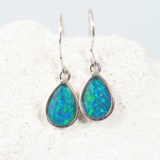 'Avah Blue Grande' Triplet Opal Earrings Silver