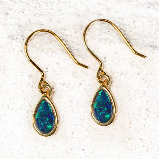 'Avah Blue' Triplet Opal Earrings Gold Plated Silver