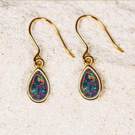 'Avah' Triplet Opal Earrings Gold Plated Silver