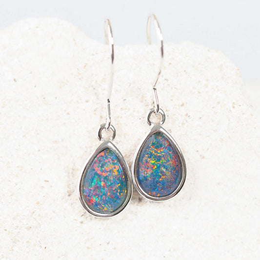 'Avah Grande' Triplet Opal Earrings Silver