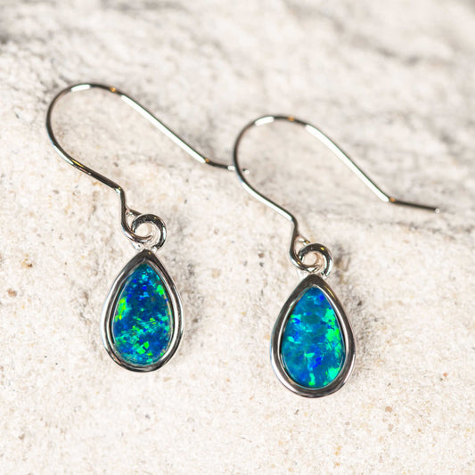 'Avah Blue' Triplet Opal Earrings Silver