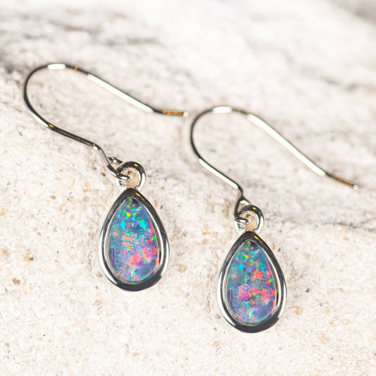 'Avah Petite' Triplet Opal Earrings Silver