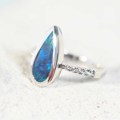 'Avalyn' Black Opal Ring 14ct White Gold