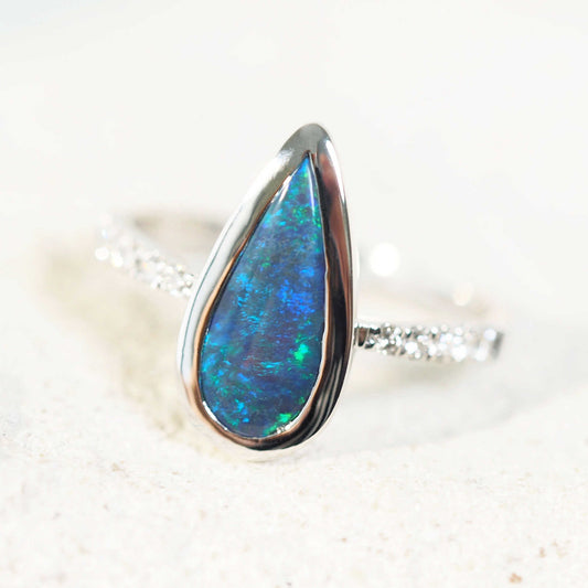 'Avalyn' Black Opal Ring 14ct White Gold