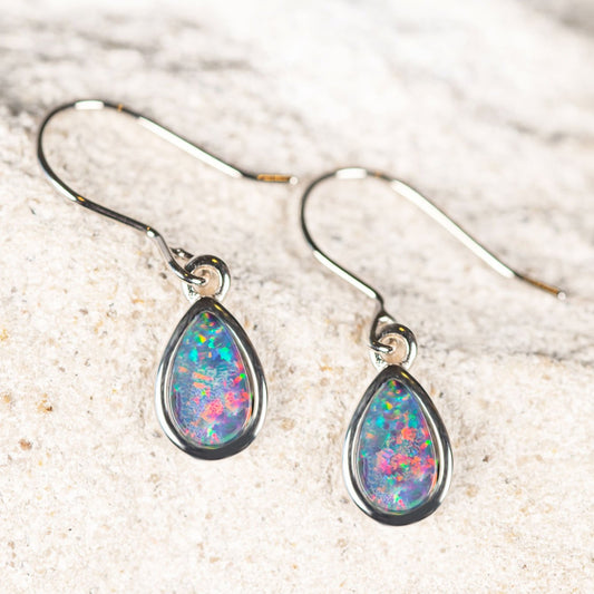 'Avah' Triplet Opal Earrings Silver