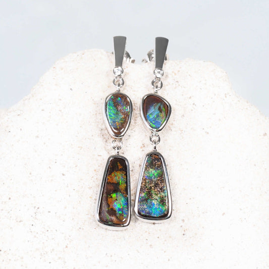 'Azure Drift' Boulder Opal Earrings Silver