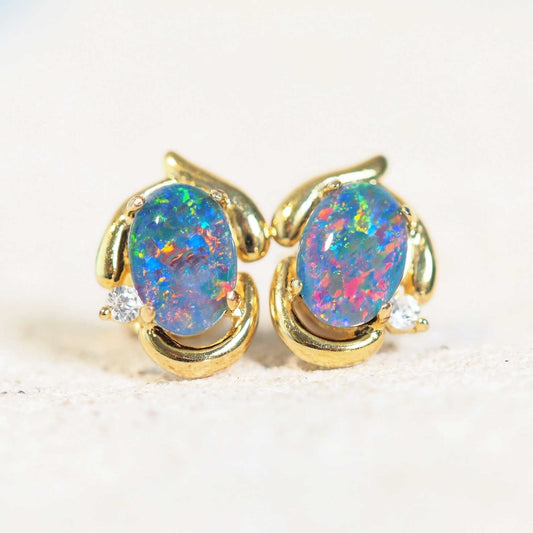 'Bianca' Gold Plated Silver Triplet Opal Earrings
