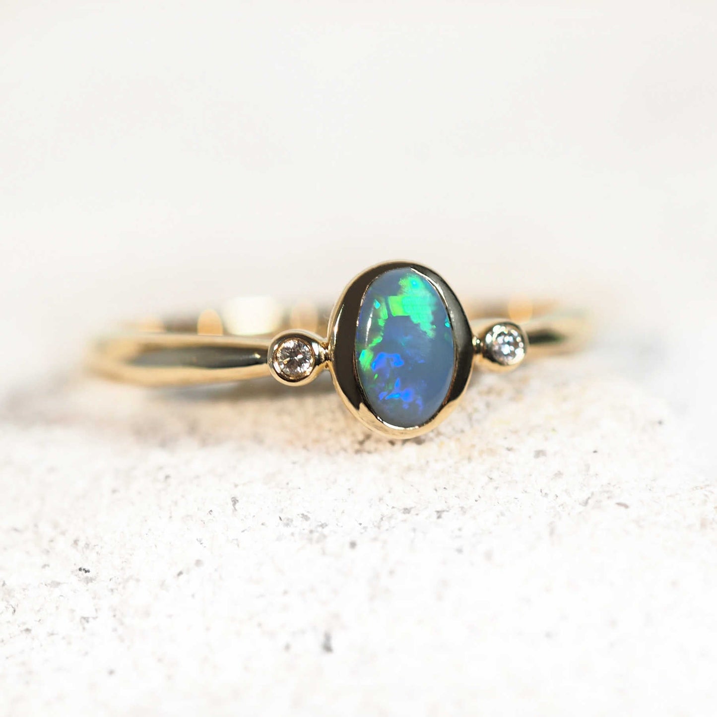 'Blaire' Semi-Black Opal Ring 14ct Gold