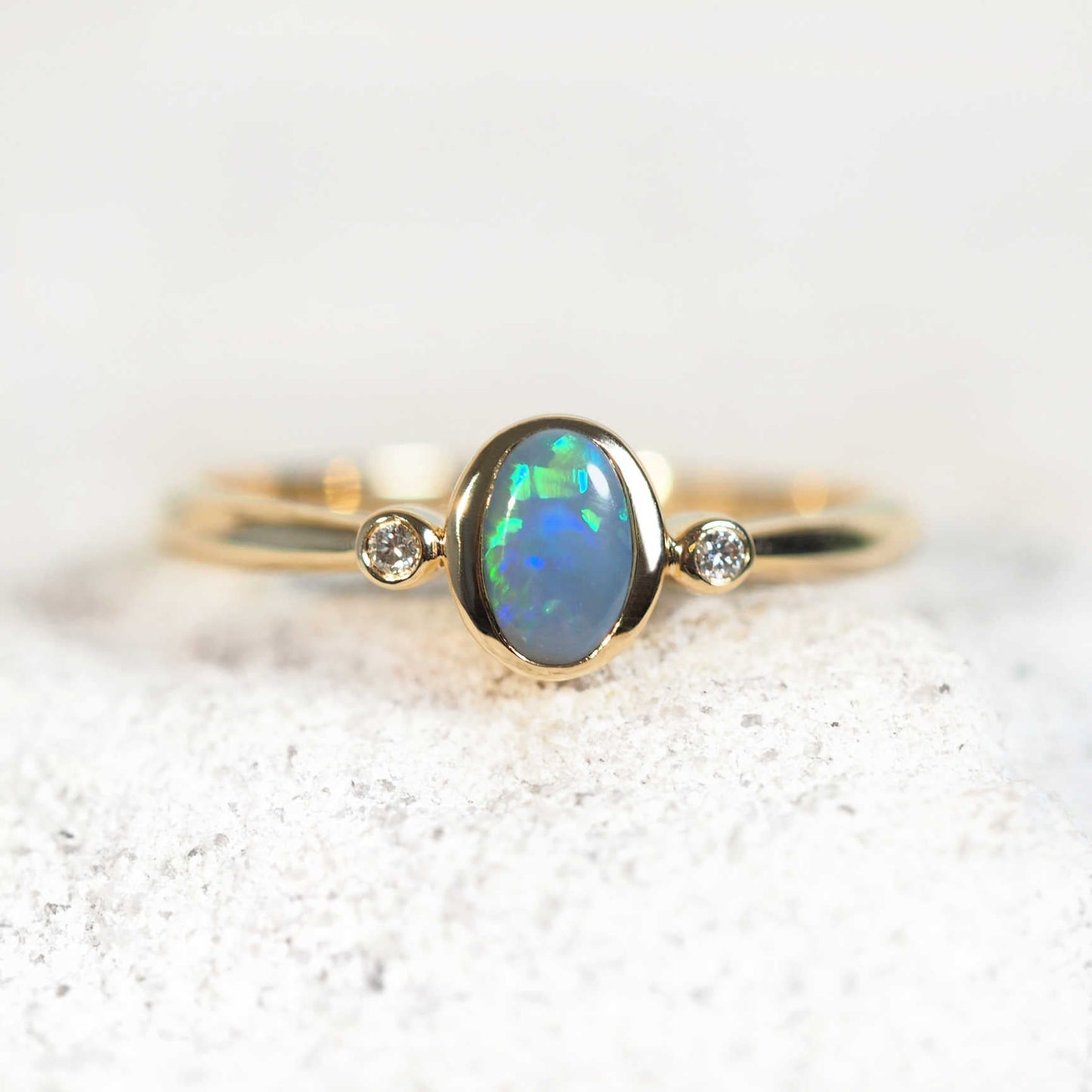 'Blaire' Semi-Black Opal Ring 14ct Gold