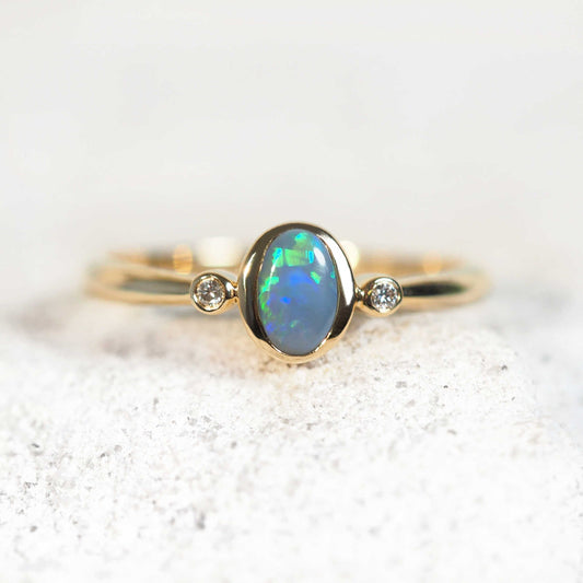 'Blaire' Semi-Black Opal Ring 14ct Gold