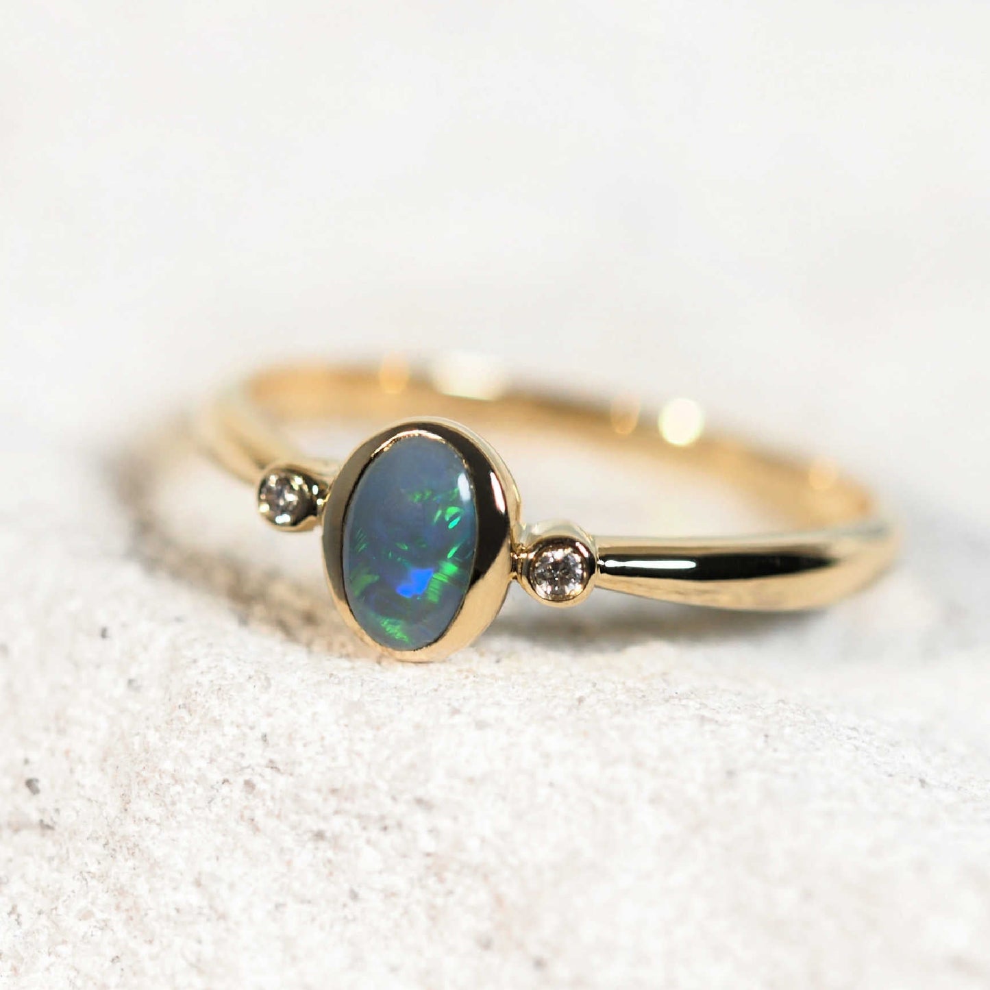 'Blaire' Semi-Black Opal Ring 14ct Gold