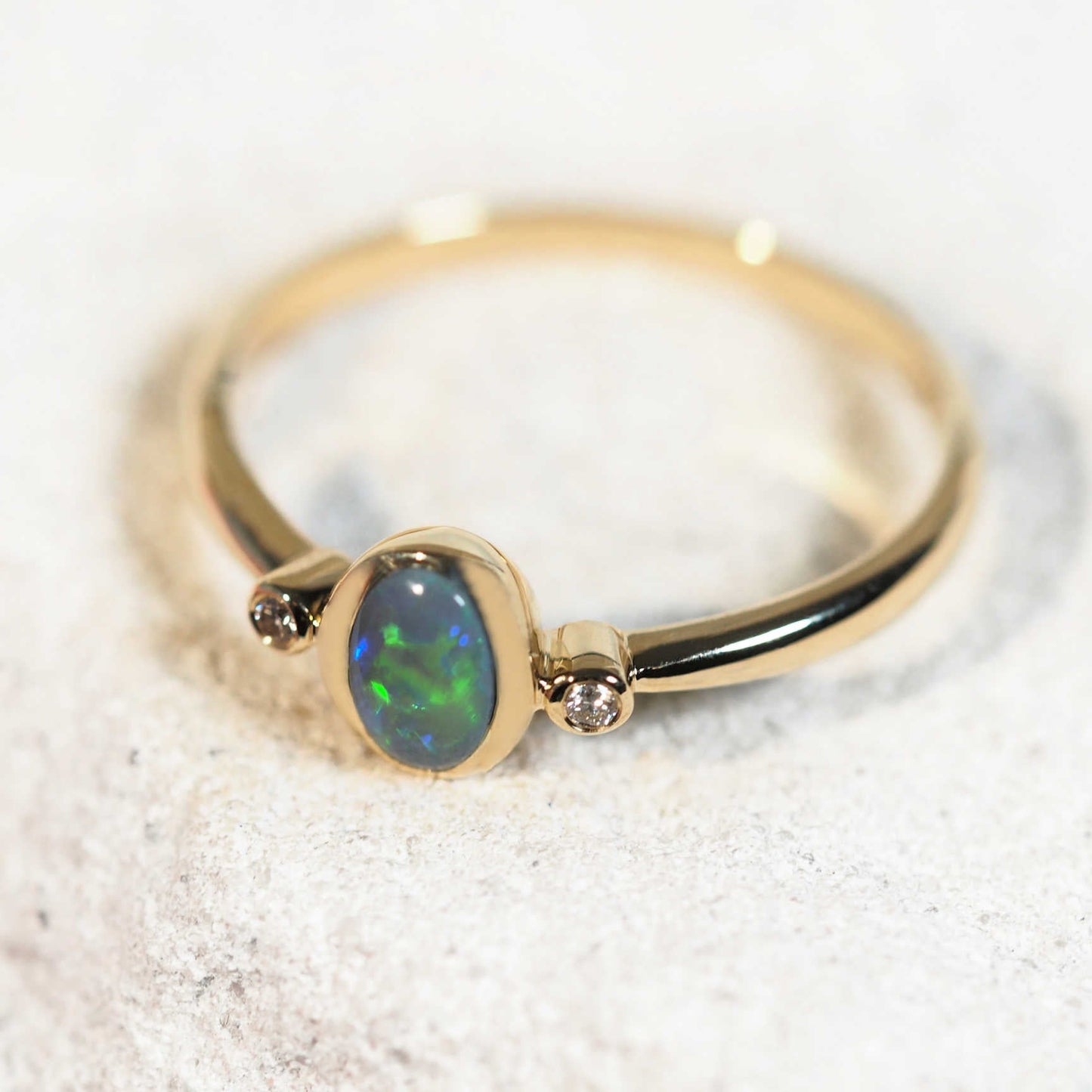 'Blaire' Semi-Black Opal Ring 14ct Gold
