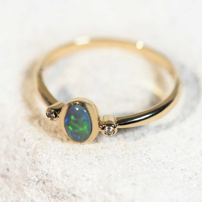 'Blaire' Semi-Black Opal Ring 14ct Gold