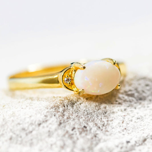 'Briella' White Opal Ring Gold Plated Silver