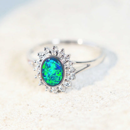 'Brioni' Doublet Opal Ring 18ct White Gold
