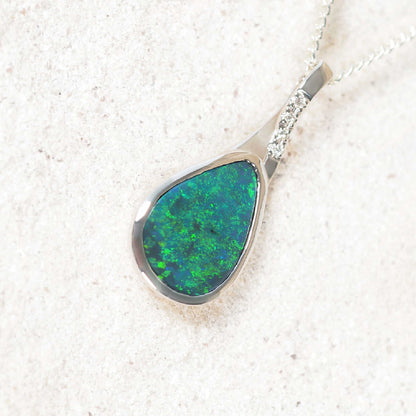 'Calianne' Black Opal Pendant 14ct White Gold