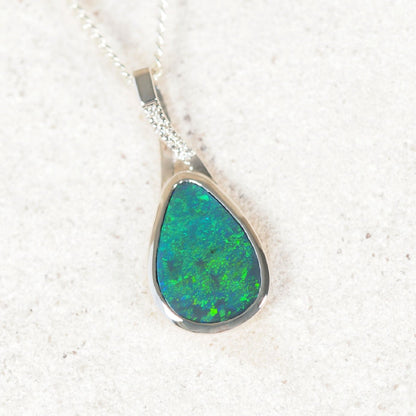 'Calianne' Black Opal Pendant 14ct White Gold
