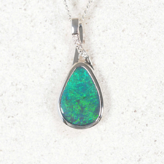 'Calianne' Black Opal Pendant 14ct White Gold