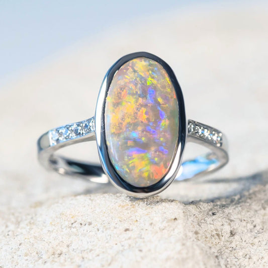 'Camila' Crystal Opal Ring 14ct White Gold