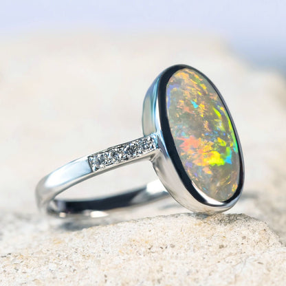 'Camila' Crystal Opal Ring 14ct White Gold
