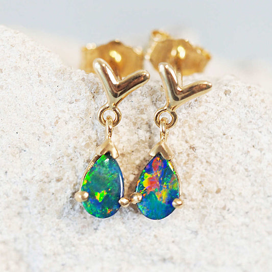 'Carina' Doublet Opal Earrings 14ct Gold