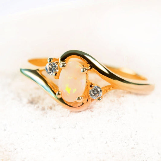 'Carina' White Opal Ring Gold Plated Silver