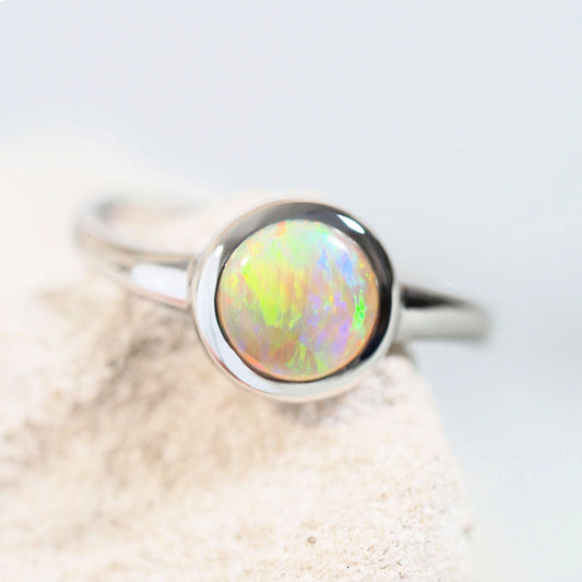 'Caryle' Crystal Opal Ring 14ct White Gold