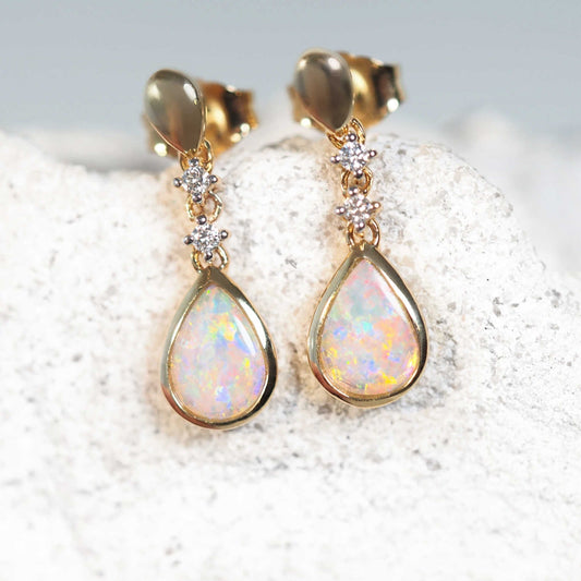 'Catriona’ Crystal Opal Earrings 18ct Gold