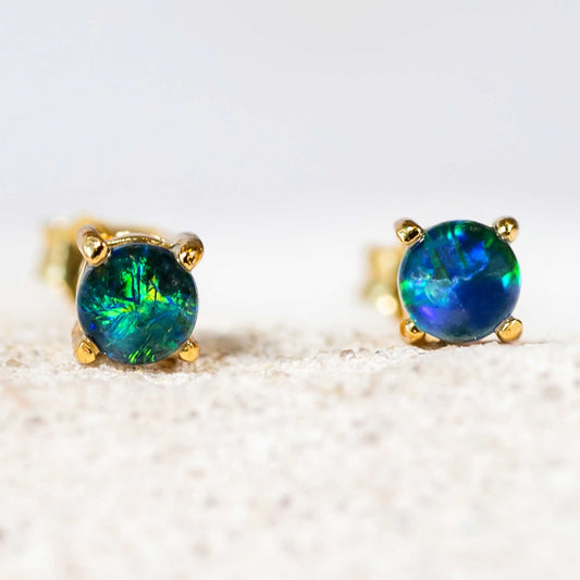 'Celia Blue Petite' Triplet Opal Earrings Gold Plated Silver