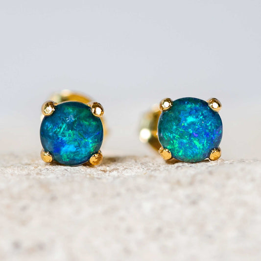 'Celia Blue' Triplet Opal Earrings Gold Plated Silver