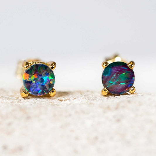 'Celia Petite' Triplet Opal Earrings Gold Plated Silver